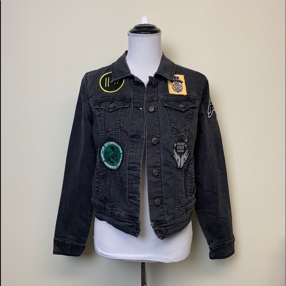 Old Navy Black Denim Patched Jacket Size S - Picture 5 of 15